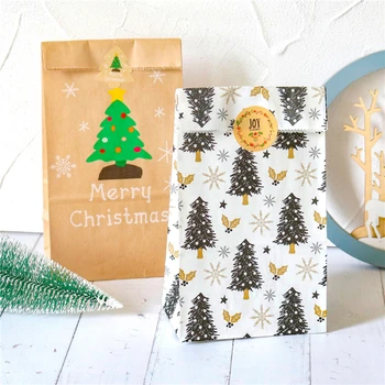 12ШТ Коледни Крафт-Подарък Пакети Дядо коледа, Снежен човек Коледно Дърво на Хартиена торба Със Стикери Партия Полза на Опаковката Доставка на Пликове