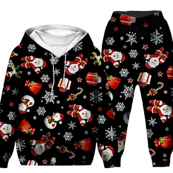 Детска Скъпа Коледна Hoody с Принтом Дядо Коледа и Снежен човек/Костюми за Празнични Партита, Спортни дрехи с Качулка за Момчета И Момичета Chandal