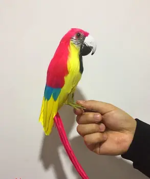 пяна и пера на папагал птица около 30 см, жълто-червен цвят пера на папагал модел подпори. градинска украса Коледен подарък w0892